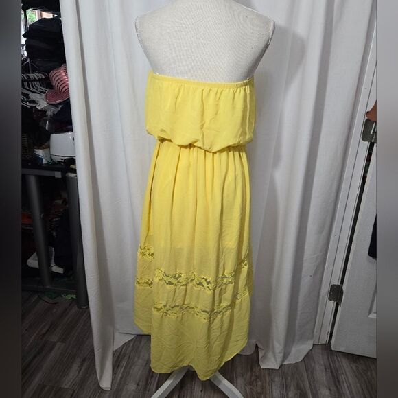 Double zero yellow strapless high low dress sz L - Picture 4 of 10
